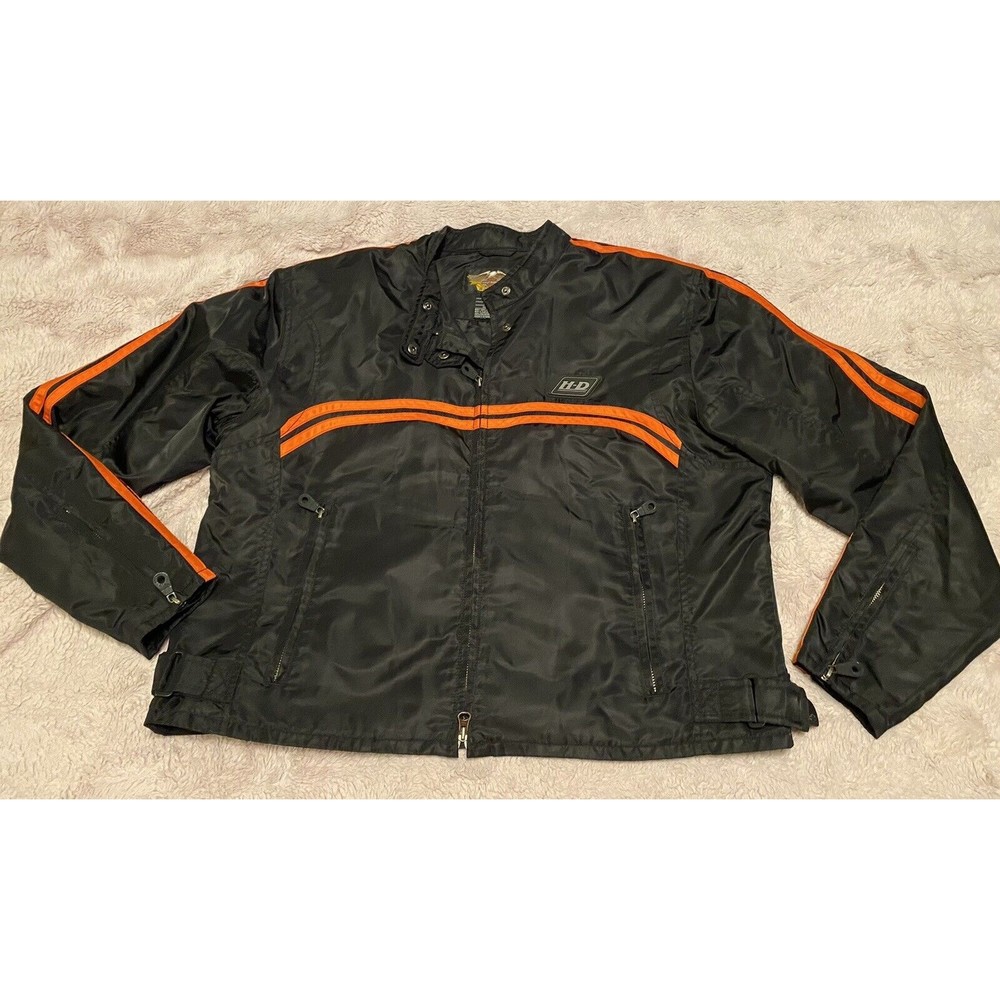 women’s vintage Full zip Harley Davidson textile soft orange striped jacket XXL